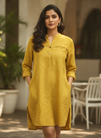 Solid Yellow Cotton Kurti