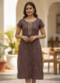 Plum Floral Embellished Kurti