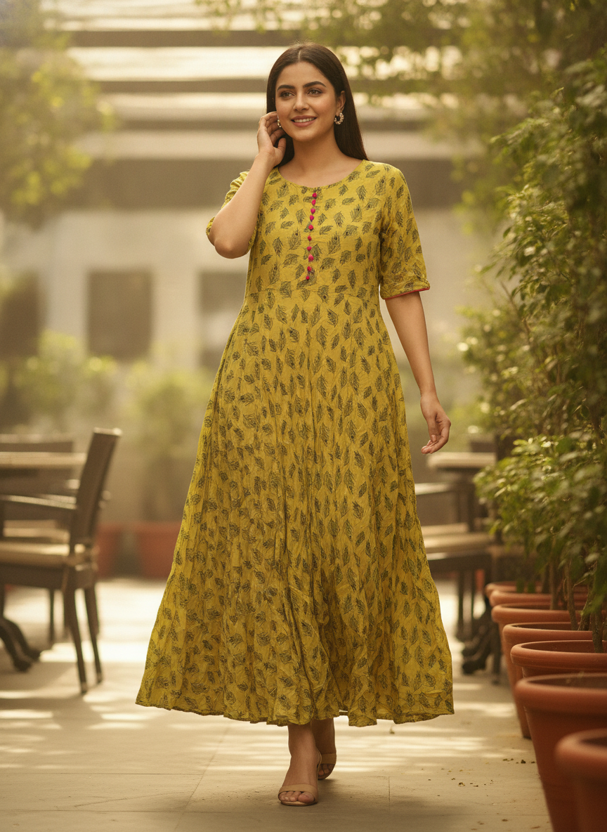 Lemon Printed Flared Dress