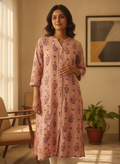 Peach Floral Printed Relaxed Fit Kurti