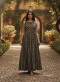 Dark Green Ethnic Print Flared Maxi Dress