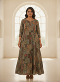 Multi-colored Embellished Ethnic Print Flared Kurti