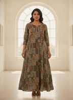 Multi-colored Embellished Ethnic Print Flared Kurti