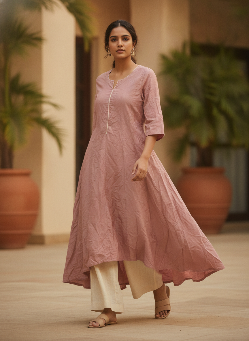 Mauve Solid Flared Kurti