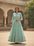 Sea Green Self Design Flared Kurti