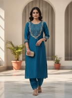 Teal Embroidered Kurta with Salwar Set