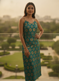 Sea Green Ethnic Print Strappy Dress