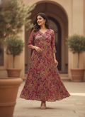 Women's Multi Floral Printed Flared Dress
