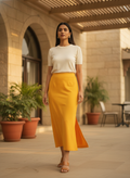 Women's Solid Yellow Straight Skirt