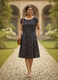 Navy Abstract Print Regular Fit Dress