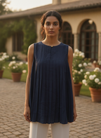 Dark Navy Pleated Sleeveless Top