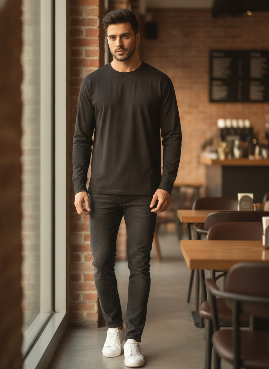 Men's Black Solid Full Sleeve T-shirt