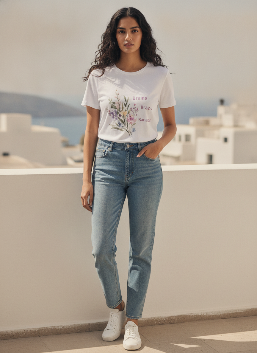 White Graphic Printed Round Neck T-Shirt