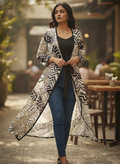 Multi Geometric Printed Open-Front Shrug