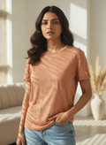 Rust Self-Design Crew Neck T-Shirt