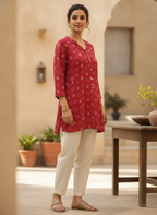 Red Ethnic Print Viscose Kurti