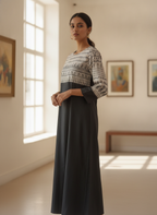 Black & Off-White Ethnic Print Straight Dress