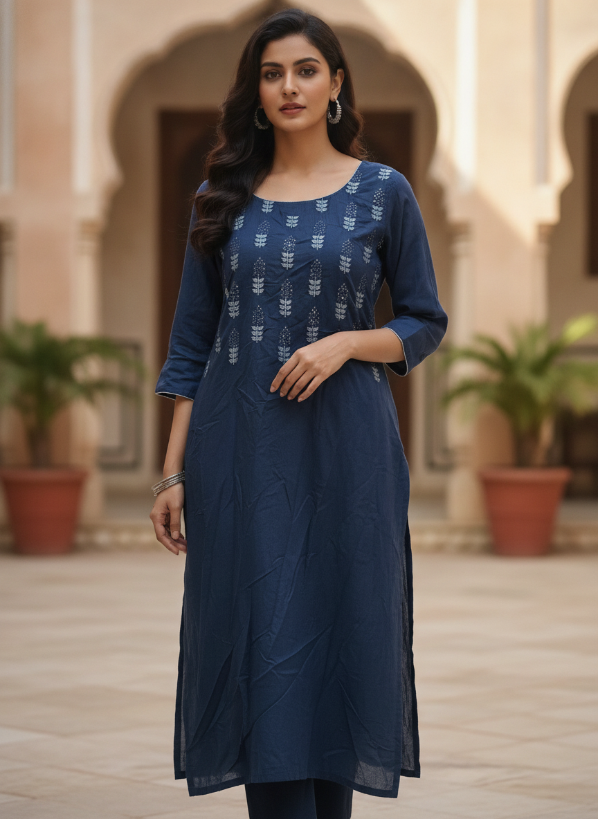 Navy Embellished Kurti for Women