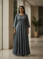 Women's Dark Grey Printed Viscose Kurti