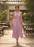 Women's Light Purple Printed A-line Midi Dress