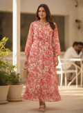 Red & White Floral Printed Maxi Dress