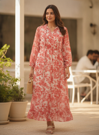 Red & White Floral Printed Maxi Dress