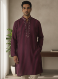Maroon Striped Embellished Kurta