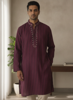 Maroon Striped Embellished Kurta