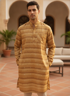 Men's Camel Striped Regular Fit Kurta