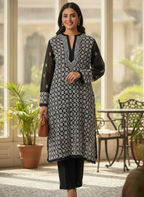 Black Embroidered Regular Fit Kurti