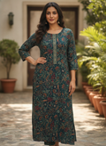 Green Ethnic Print Viscose Kurti