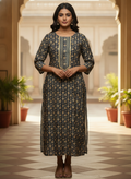Navy Floral Printed Cotton Kurti