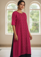 Magenta Ethnic Print Relaxed Fit Kurti