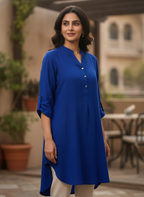 Women's Blue Solid Casual Tunic Top