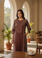 Brown Ethnic Print Straight Kurti