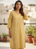 Yellow Embellished Straight Kurti