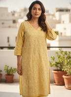 Yellow Embellished Straight Kurti