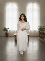 Off White Embellished Straight Kurti