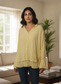 Women's Yellow Solid Relaxed Fit Casual Top