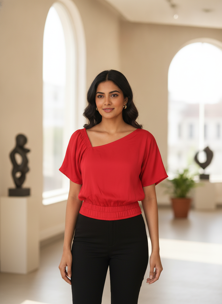 Women's Solid Red Relaxed Fit Top