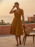 Mustard Sleeveless A-Line V-Neck Dress