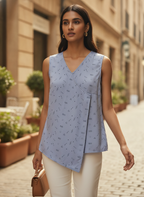 Light Blue Abstract Print Sleeveless Top