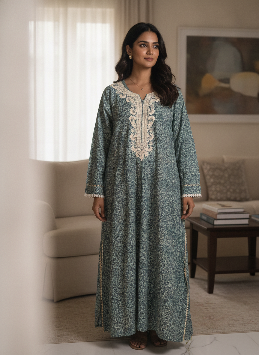 Teal Ethnic Print Relaxed Fit Dress