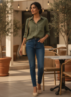 Women's Olive Solid Regular Fit Casual Shirt