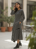 Striped A-Line Regular Fit Midi Dress
