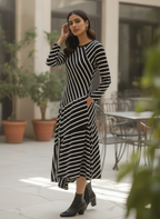 Striped A-Line Regular Fit Midi Dress