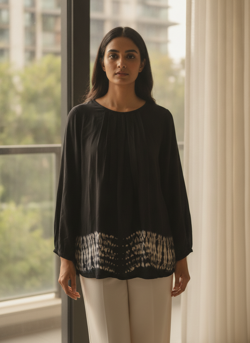 Women's Black Tie-Dye Long Sleeve Top