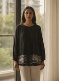 Women's Black Tie-Dye Long Sleeve Top