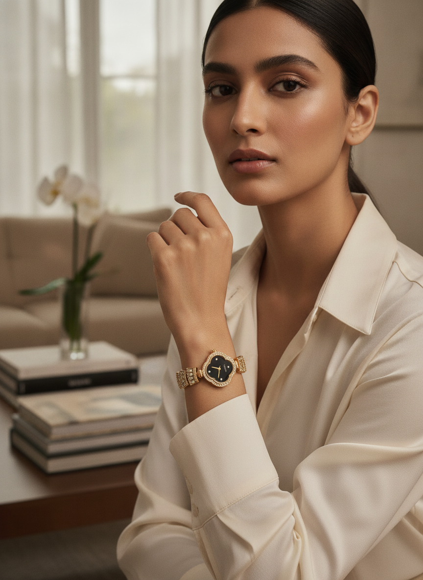 The Emerald Crystal Bracelet Watch - Gold