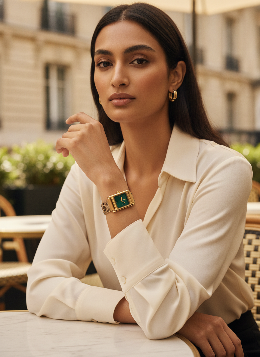The Emerald Rectangular Bracelet Watch - Gold